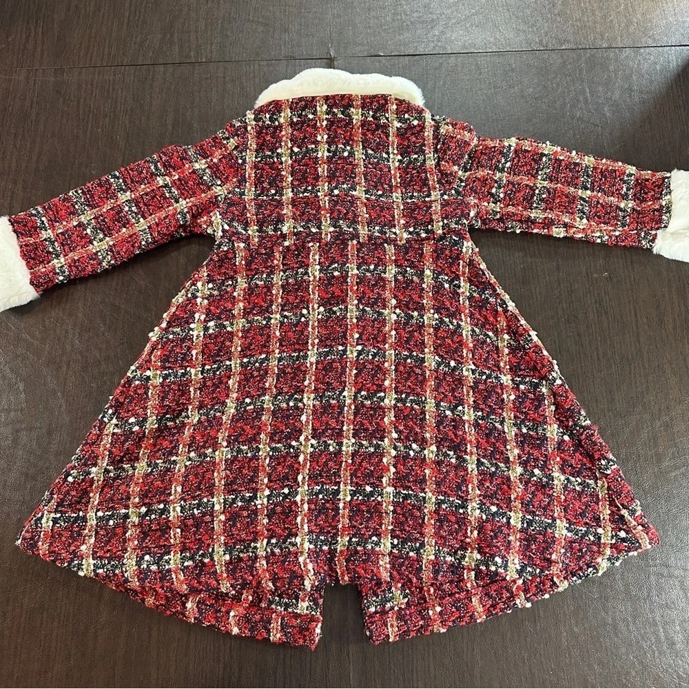 Blueberi Boulevard Red Plaid Dress Coat with Bows Sz 5